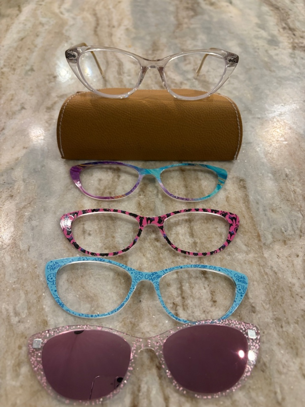Pair clear glasses, model The Ella, with magnetic fronts Pink, Blue, Teal